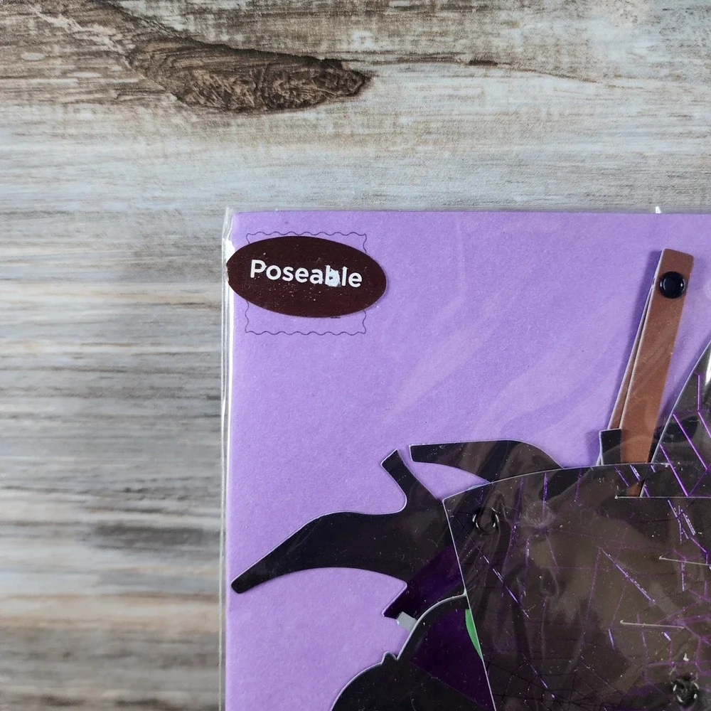Papyrus Halloween Greeting Card Poseable Green Witch Broomstick Foil Details